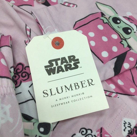 2pc Slumber Munki Christmas Baby Yoda Women Pajama Set Pink Santa Hat Snow S M L - Picture 10 of 11